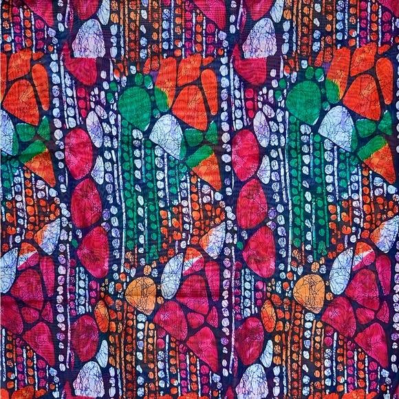 African Print, Chiffon Fabric - Fuchsia, Green, Orange "Beauty of Mandla", ~2 Yd - Picture 3 of 4